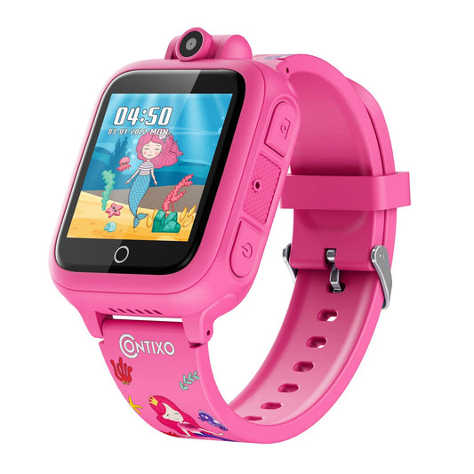 KW1 Smart Watch for Kids with Educational Games, HD Touch Screen, Camera, and MP3 Music Player, Pink - Loomini