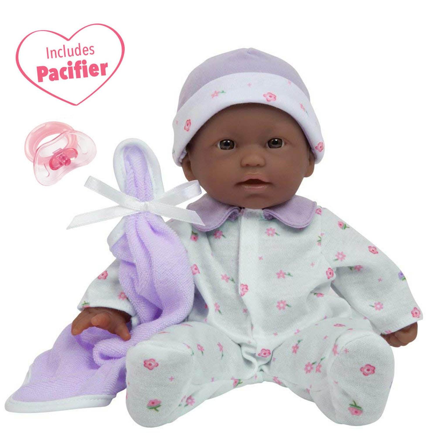 La Baby Soft 11" Baby Doll, Purple with Blanket, African-American - Loomini