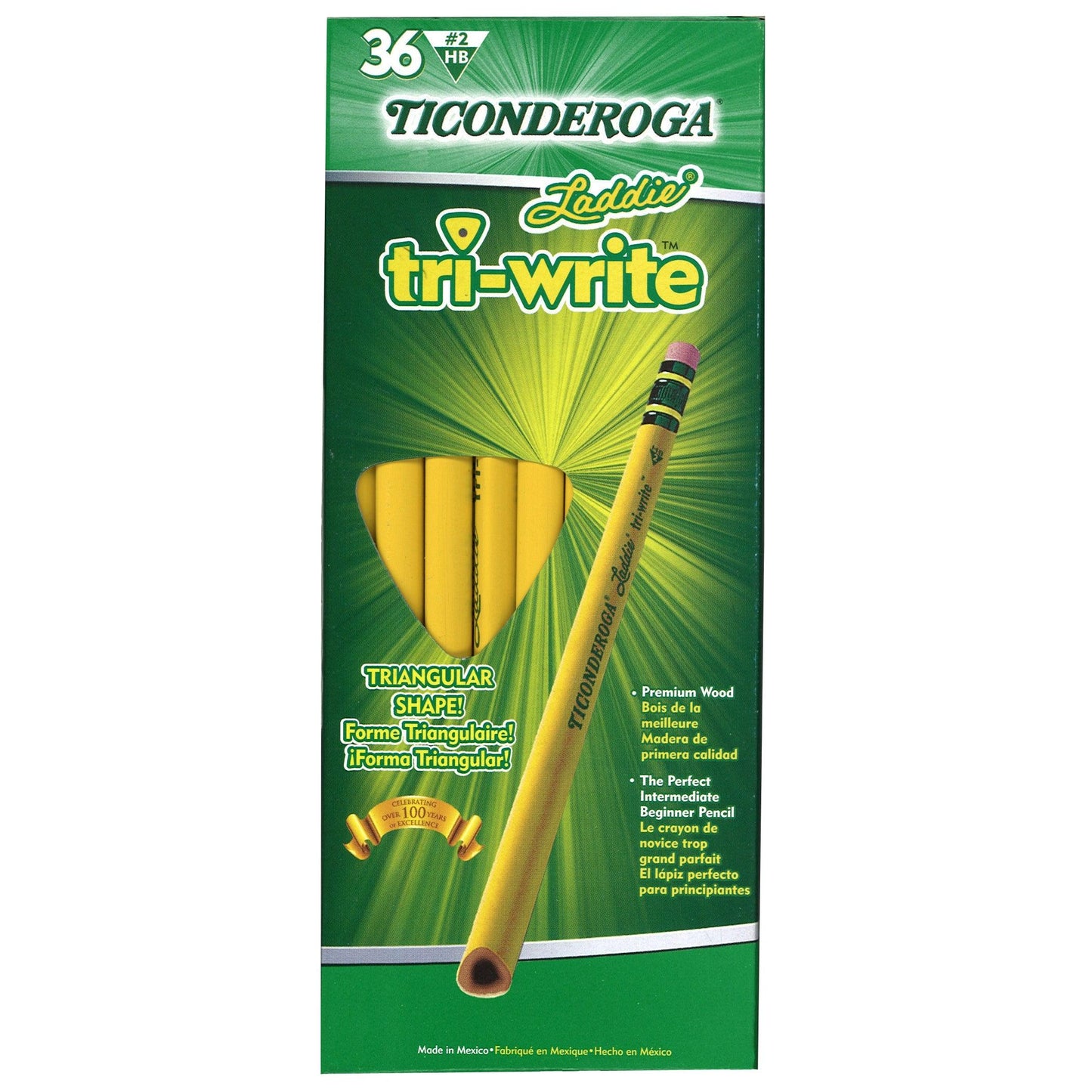 Laddie® Tri-Write Intermediate Size No. 2 Pencils with Eraser, Box of 36 - Loomini