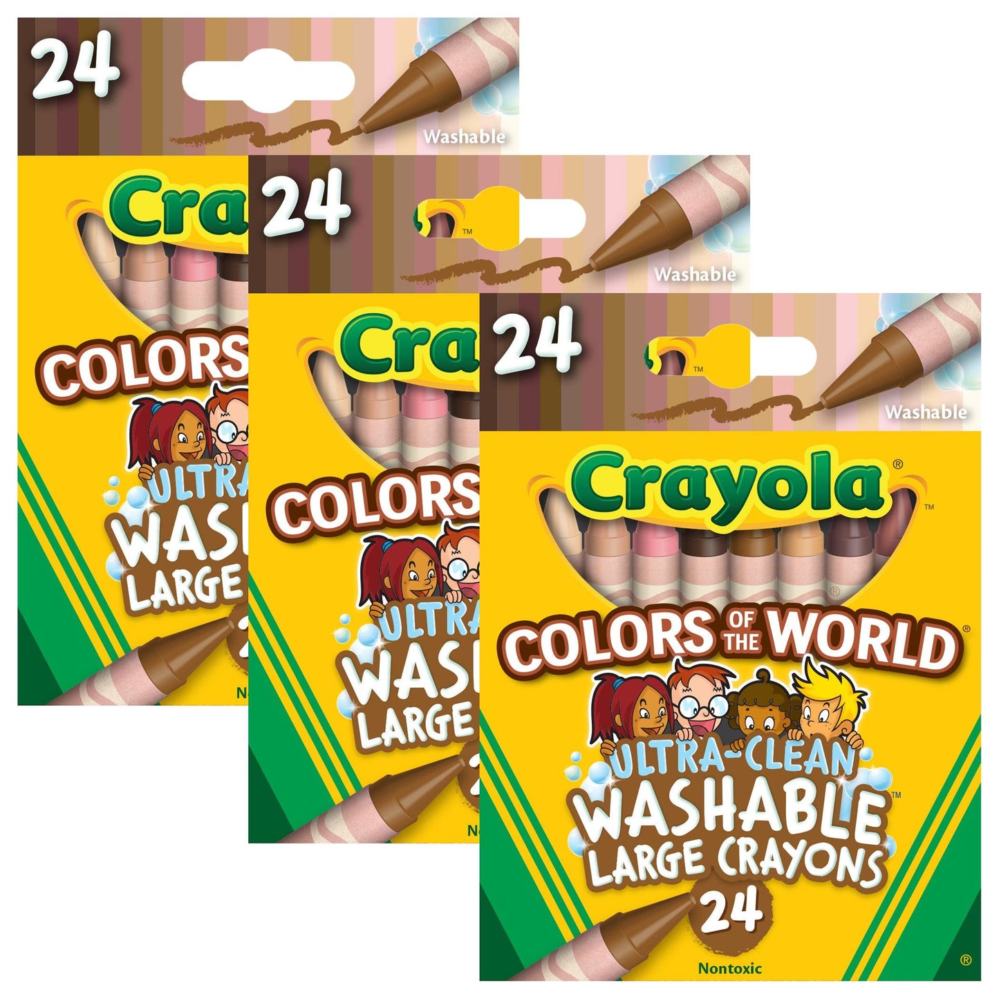 Large Crayons, Colors of the World, 24 Per Box, 3 Boxes - Loomini