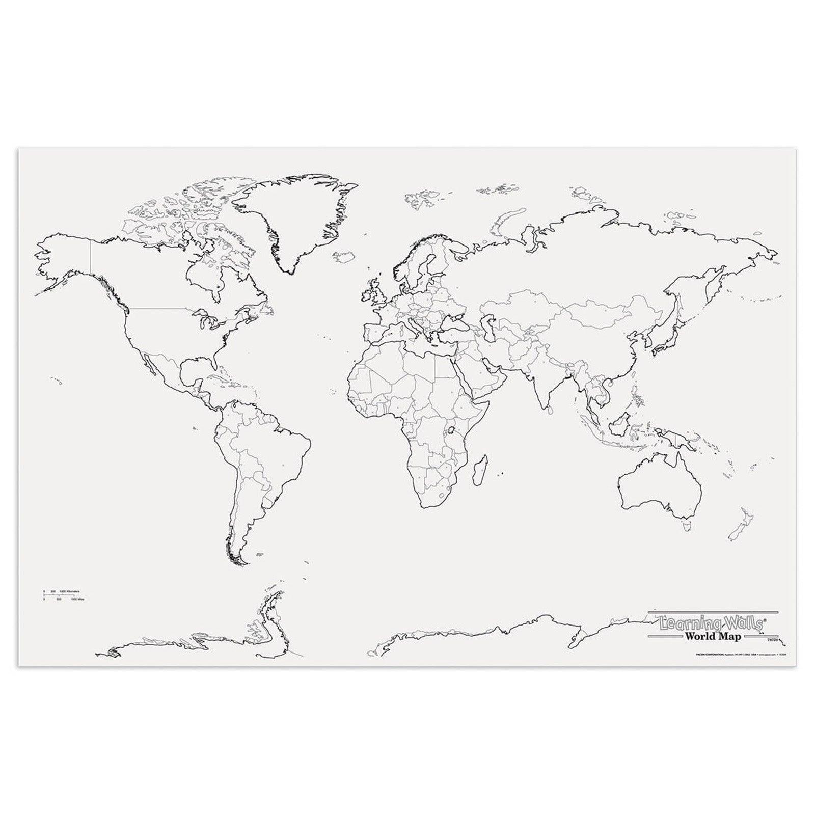 Learning Walls, World Map, 48" x 72", 1 Piece - Loomini