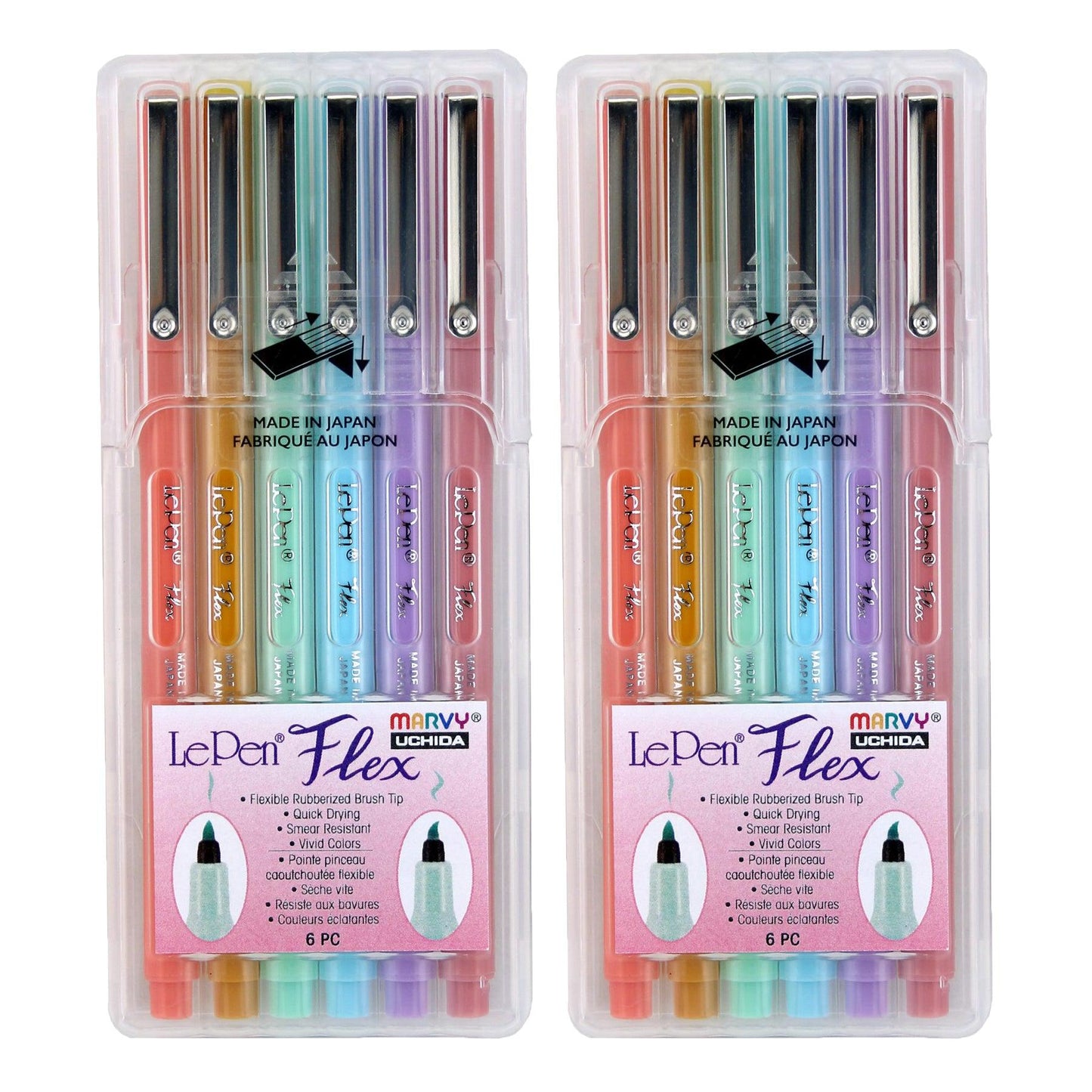 LePen® Flex Marker, Brush Tip, Pastel, 6 Per Set, 2 Sets - Loomini