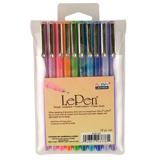 LePen® Micro-Fine Point Pen, Bright, 10 Colors - Loomini