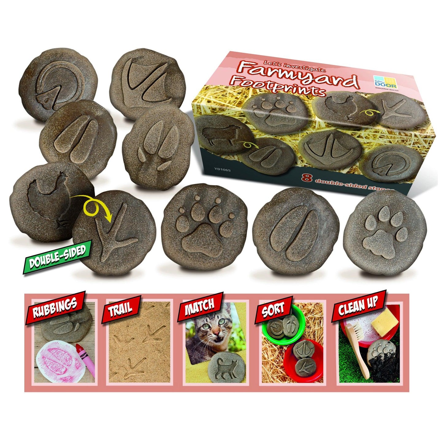 Let's Investigate Farmyard Footprints Stone, Pack of 8 - Loomini