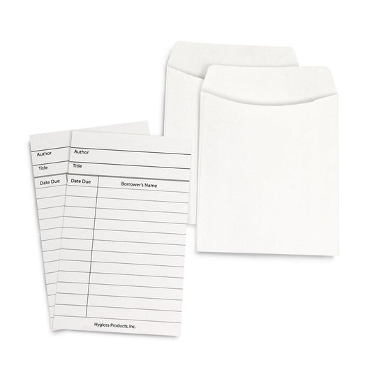 Library Cards & Non-Adhesive Pockets Combo, White, 150 Each/300 Pieces - Loomini