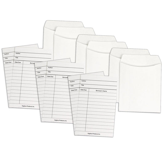 Library Cards & Non-Adhesive Pockets Combo, White, 30 Each/60 Pieces Per Pack, 3 Packs - Loomini