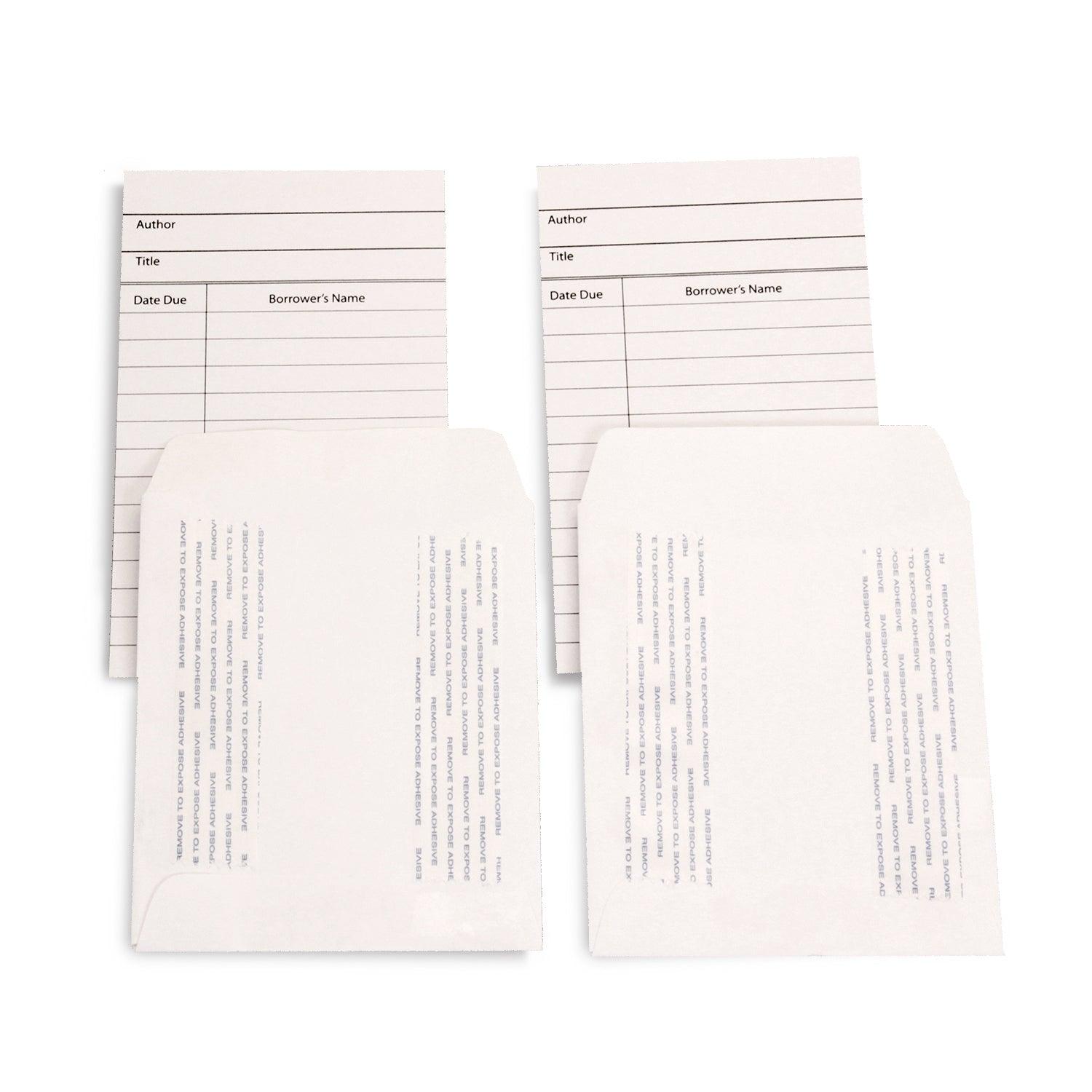 Library Cards & Self-Adhesive Pockets Combo, White, 150 Each/300 Pieces - Loomini