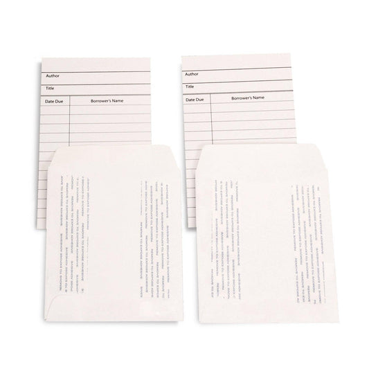 Library Cards & Self-Adhesive Pockets Combo, White, 150 Each/300 Pieces - Loomini