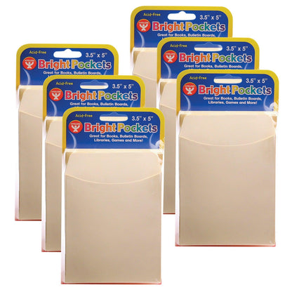 Library Pockets, 3.5" x 4.5", Non-Adhesive, Manila, 40 Per Pack, 6 Packs - Loomini