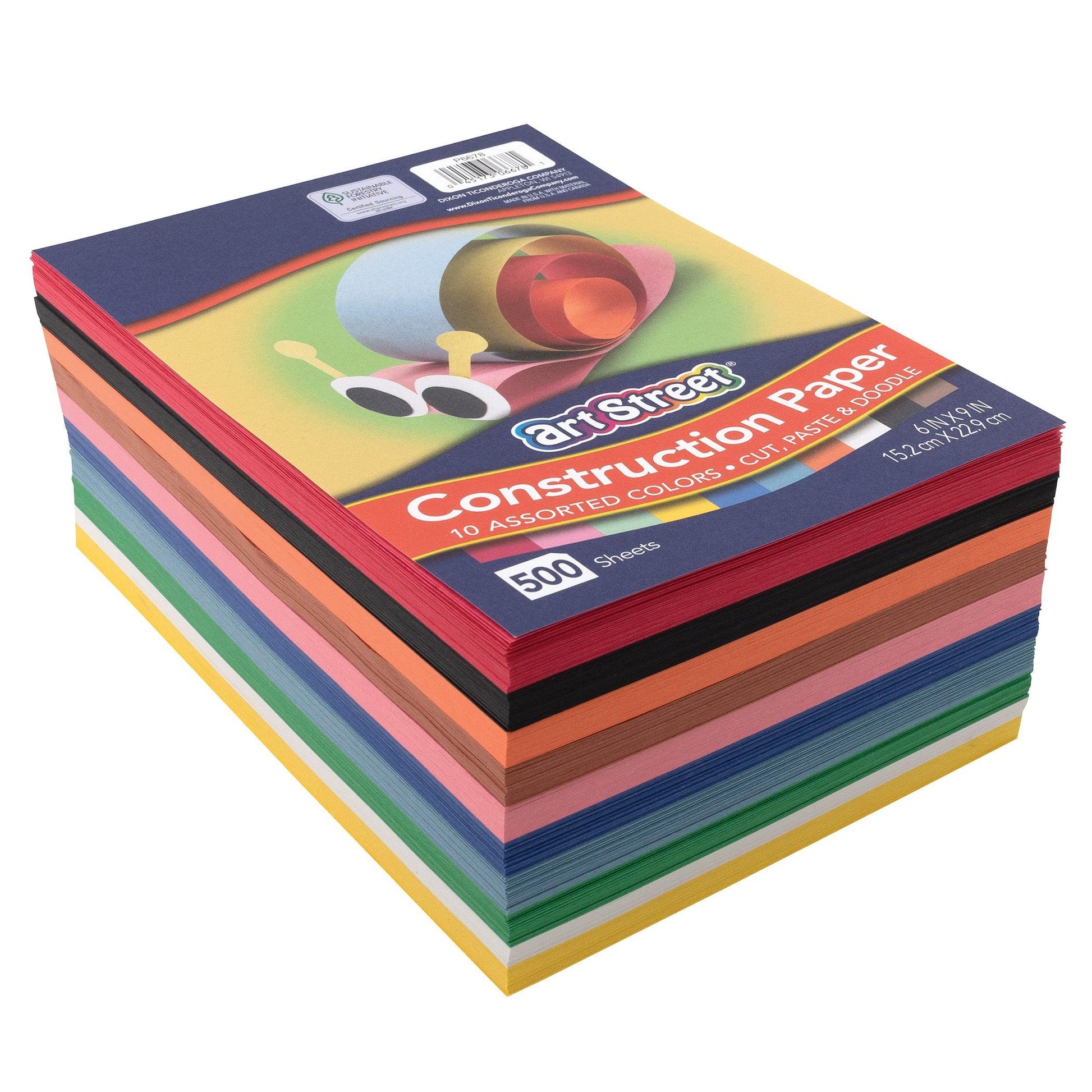 Lightweight Construction Paper, 10 Assorted Colors, 6" x 9", 500 Sheets - Loomini