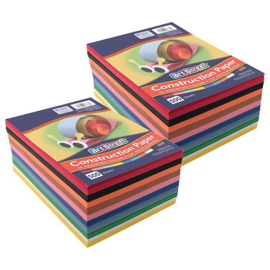 Lightweight Construction Paper, 10 Assorted Colors, 6" x 9", 500 Sheets Per Pack, 2 Packs - Loomini