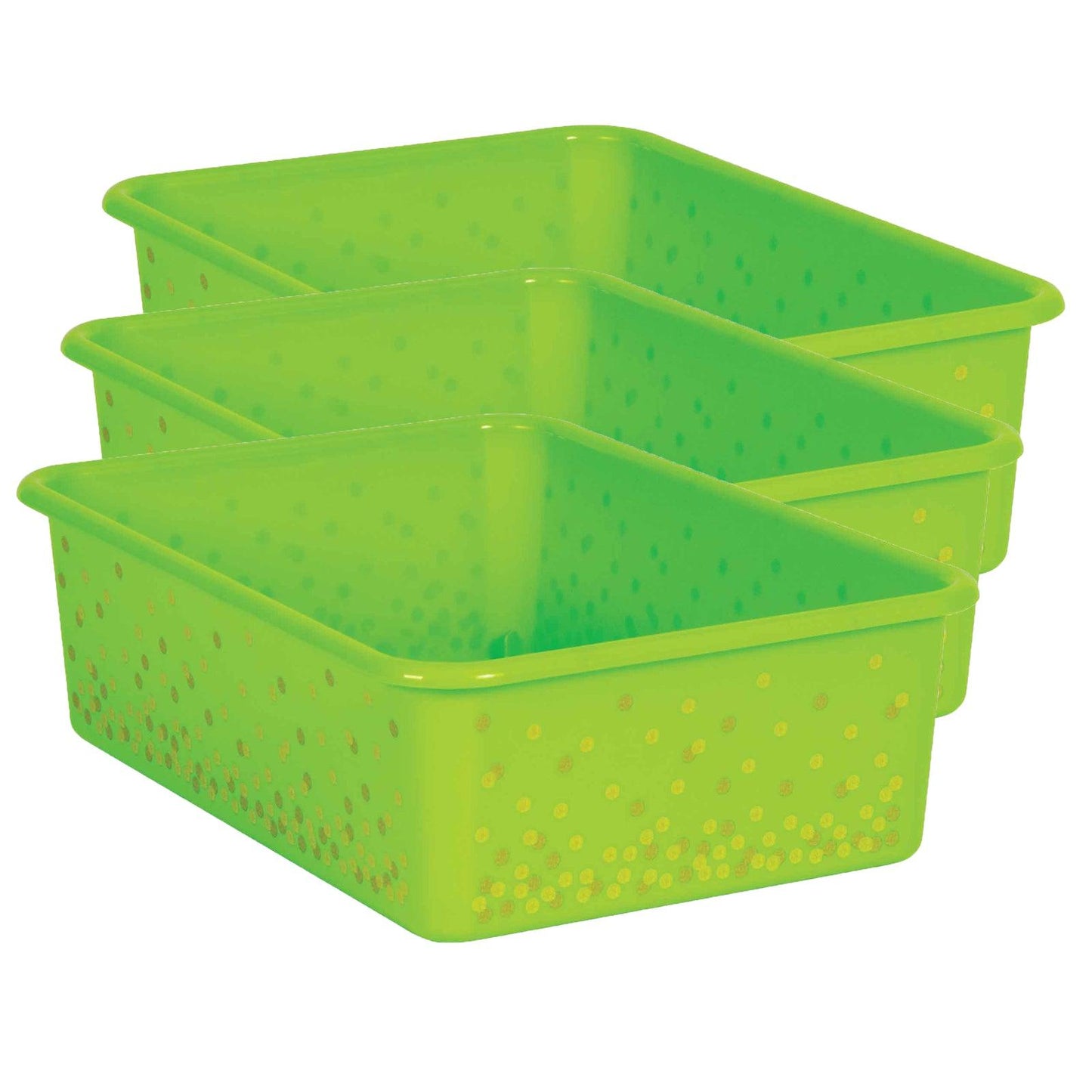 Lime Confetti Large Plastic Storage Bin, Pack of 3 - Loomini