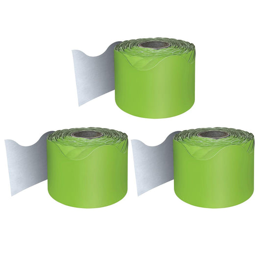 Lime Rolled Scalloped Border, 65 Feet Per Roll, Pack of 3 - Loomini