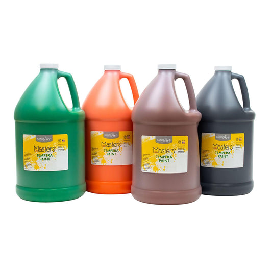 Little Masters® Tempera Paint - 4 Gallon Kit, Orange, Green, Brown, Black - Loomini