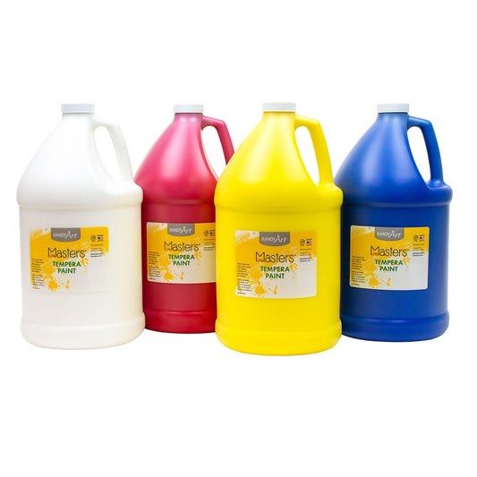 Little Masters® Tempera Paint - 4 Gallon Kit, White, Yellow, Red, Blue - Loomini