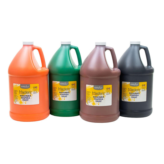 Little Masters® Washable Tempera Paint - 4 Gallon Kit, Orange, Green, Brown, Black - Loomini