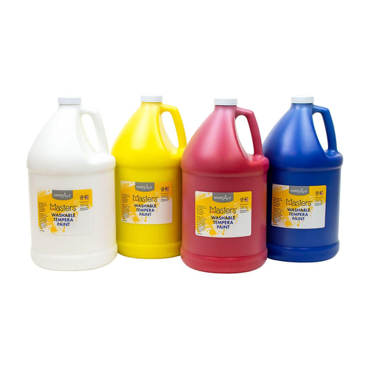 Little Masters® Washable Tempera Paint - 4 Gallon Kit, White, Yellow, Red, Blue - Loomini