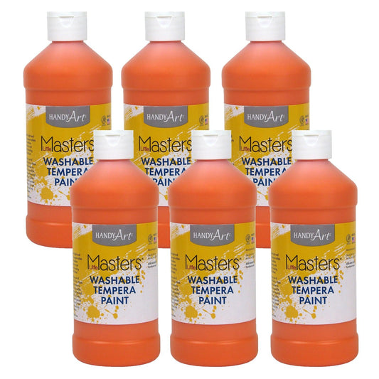 Little Masters® Washable Tempera Paint, Orange, 16 oz., Pack of 6 - Loomini