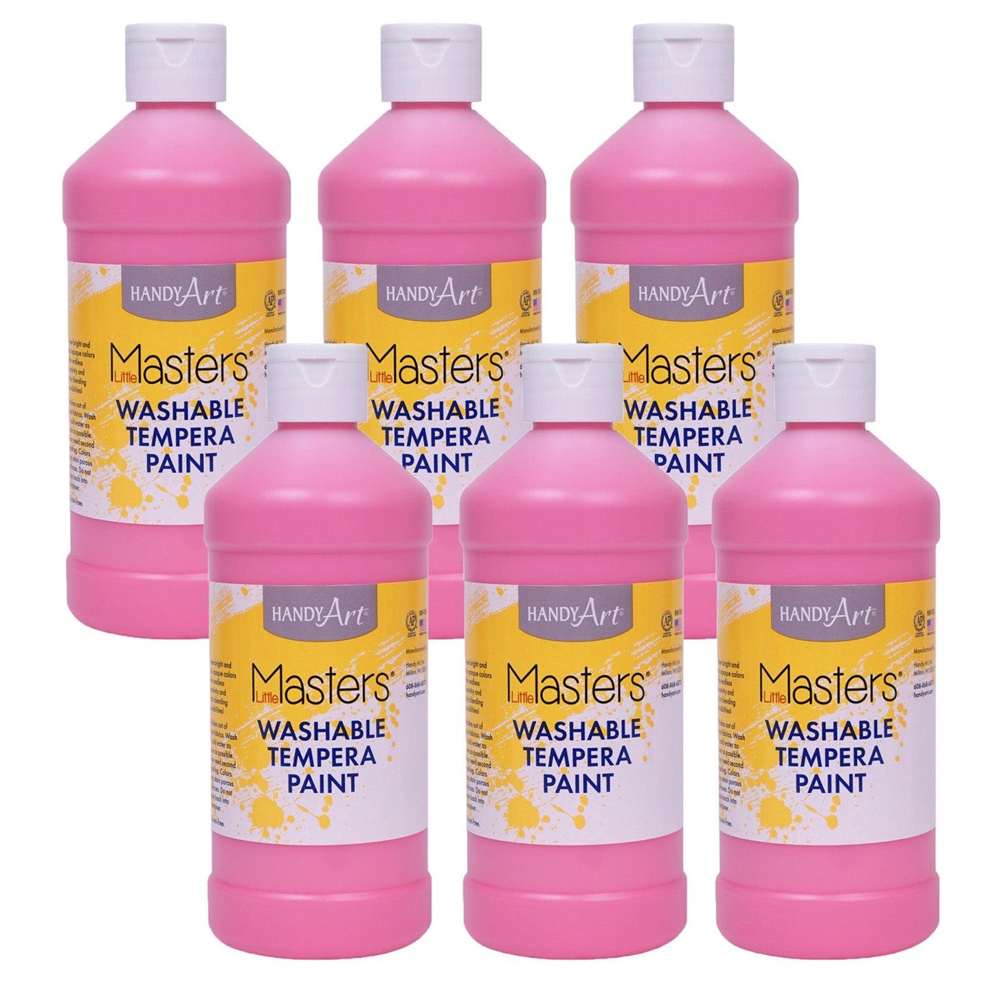 Little Masters® Washable Tempera Paint, Pink, 16 oz., Pack of 6 - Loomini