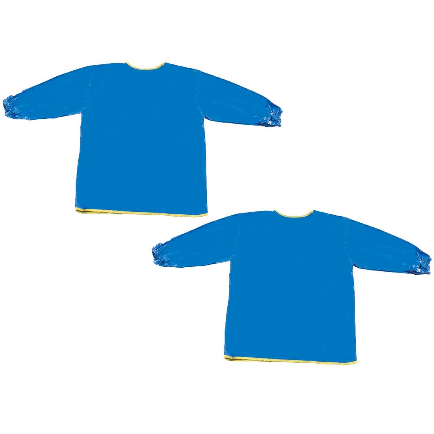 Long Sleeve Plastic Art Smock, Ages 3+, Blue, 22" x 18", Pack of 2 - Loomini