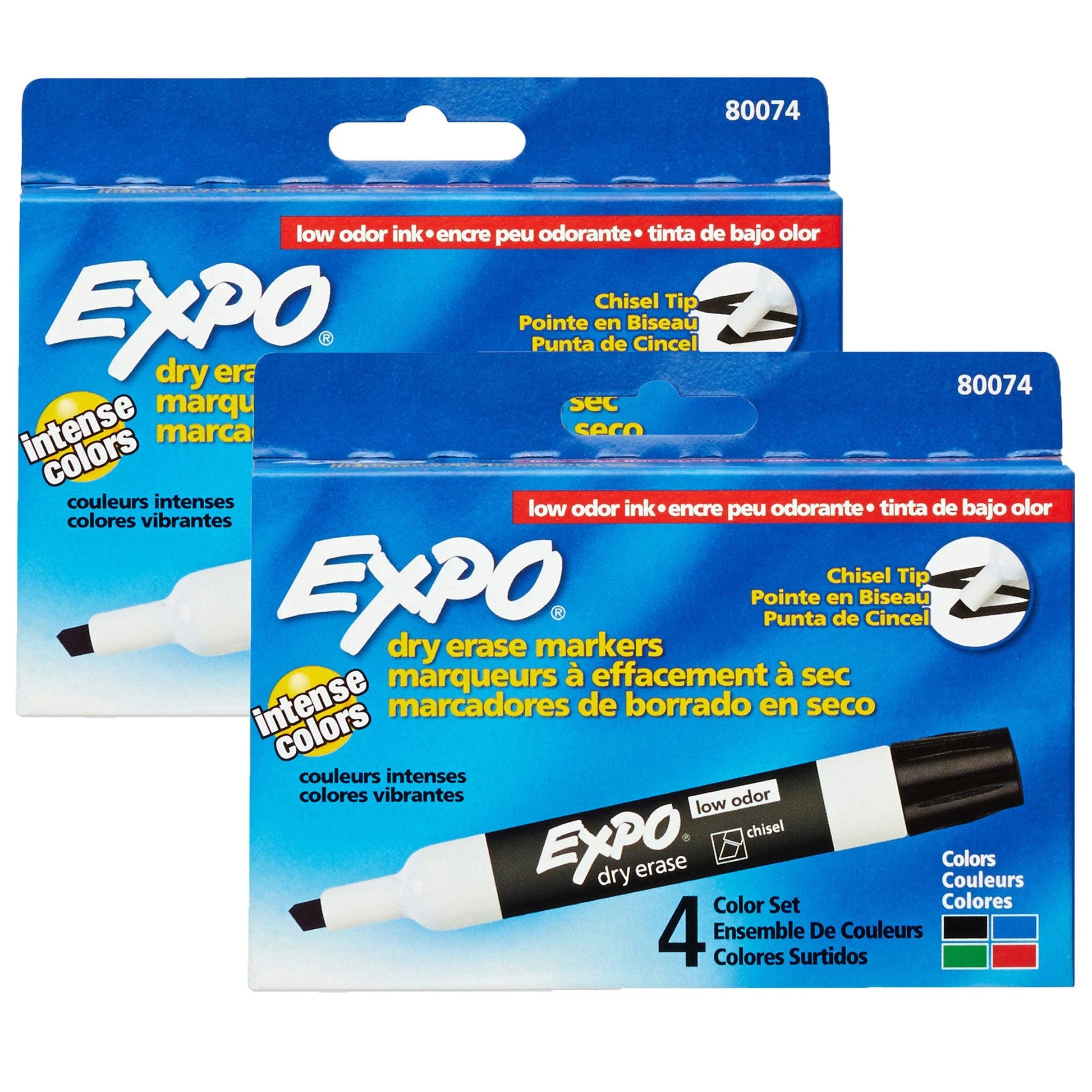 Low Odor Dry Erase Markers, Assorted, 4 Per Pack, 2 Packs - Loomini