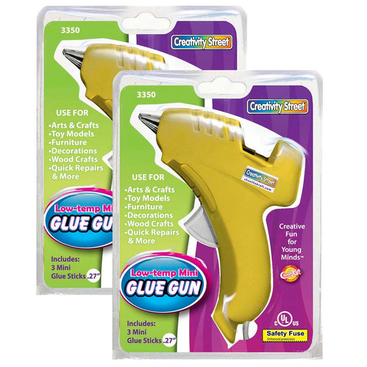Low-Temp Mini Glue Gun, Yellow, 5.5" x 4", 1 Glue Gun + 3 Glue Sticks Per Pack, 2 Packs - Loomini