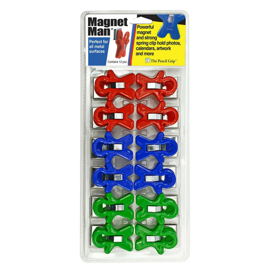 Magnet Man Magnetic Clip, Assorted Colors, Clamshell, Pack of 12 - Loomini