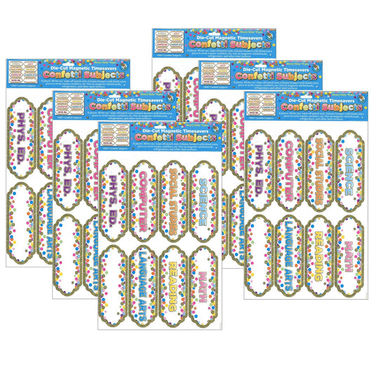 Magnetic Die-Cut Timesavers & Labels, Confetti Classroom Subjects, 8 Per Pack, 6 Packs - Loomini