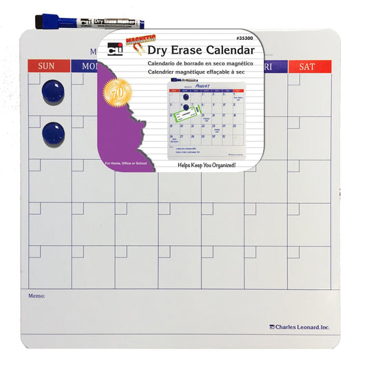 Magnetic Dry Erase Calendar with Marker/Eraser and 2 Magnets, 14" x 14", Pack of 6 - Loomini