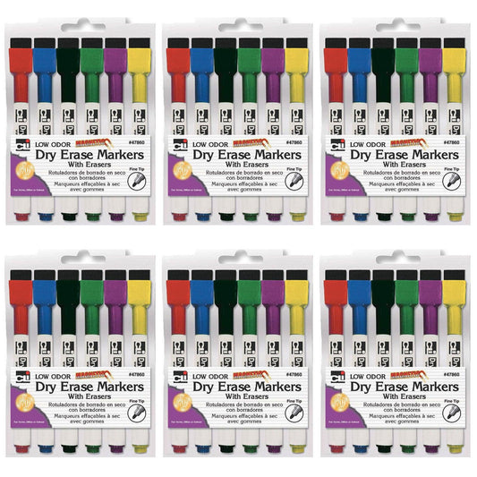 Magnetic Dry Erase Markers with Erasers, 6 Per Pack, 6 Packs - Loomini