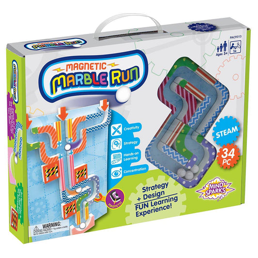 Magnetic Marble Run, Assorted Colors, 9.6"W x 11.2"H Magnetic Board, 34 Pieces - Loomini