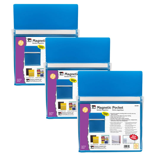 Magnetic Pocket, 9.5" x 11.75", Blue, Pack of 3 - Loomini