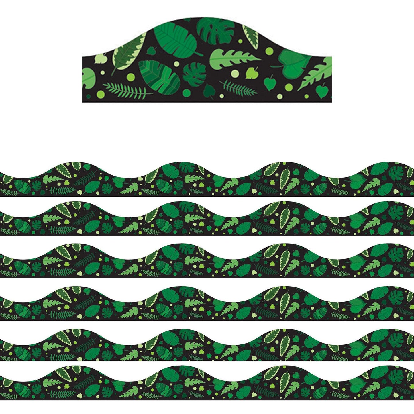 Magnetic Scallop Border, Greenery on Black, 12 Feet Per Pack, 6 Packs - Loomini