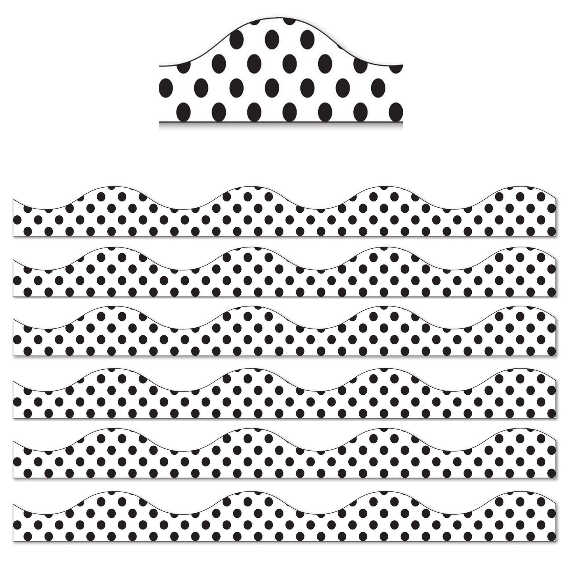 Magnetic Scallop Border, Large Black Polka Dots on White, 12 Feet Per Pack, 6 Packs - Loomini