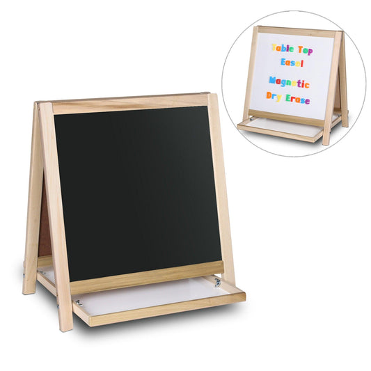 Magnetic Table Top Easel White Dry Erase/Black Chalkboard, 19.5"H x 18"W - Loomini