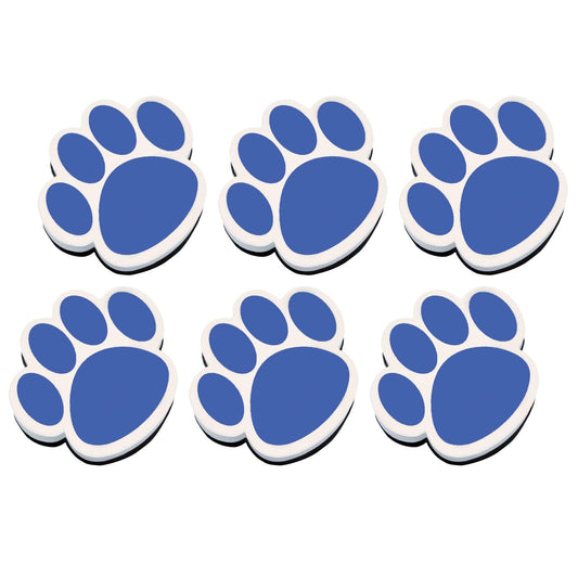 Magnetic Whiteboard Eraser, Blue Paw, Pack of 6 - Loomini