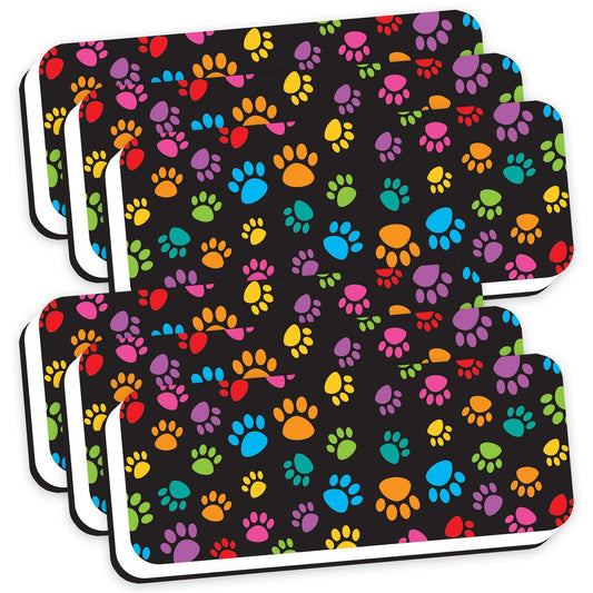 Magnetic Whiteboard Eraser, Colorful Assorted Paw Pattern, 2" x 5", Pack of 6 - Loomini