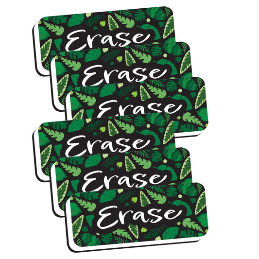 Magnetic Whiteboard Eraser, Greenery with Erase, 2" x 5", Pack of 6 - Loomini
