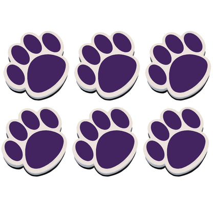 Magnetic Whiteboard Eraser, Purple Paw, Pack of 6 - Loomini