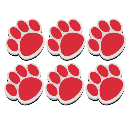 Magnetic Whiteboard Eraser, Red Paw, Pack of 6 - Loomini