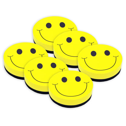 Magnetic Whiteboard Eraser, Smile Face, Pack of 6 - Loomini