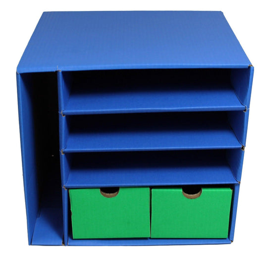 Management Center, 4 Slots, Blue & 2 Drawers, Green, 12-3/8"H x 13-1/2"W x 12-3/8"D - Loomini