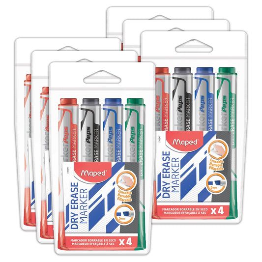 Marker'Peps Dry Erase Jumbo Marker, Chisel Tip, 4 Per Pack, 6 Packs - Loomini