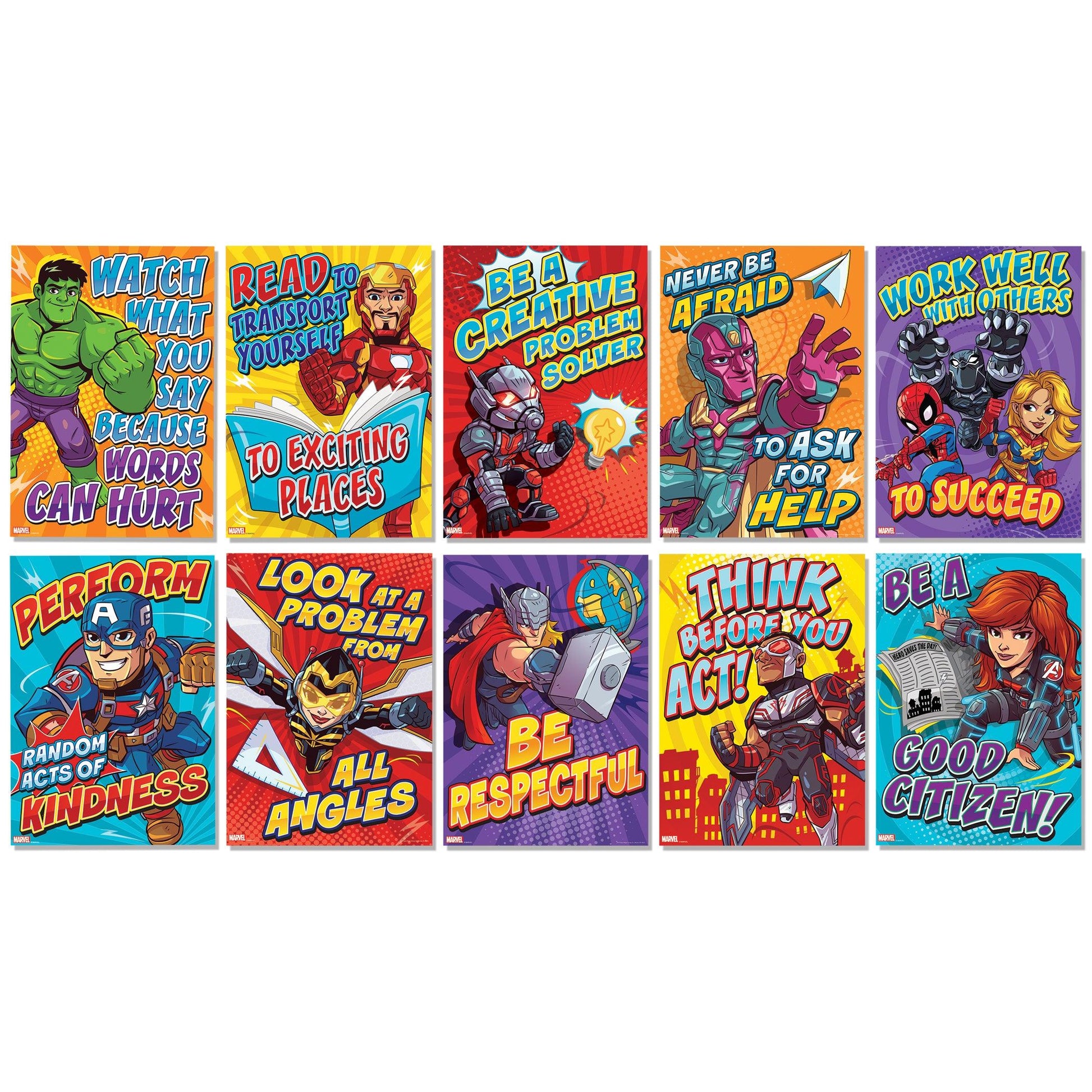 Marvel™ Motivational Poster Set Bulletin Board Set, 10 Posters - Loomini