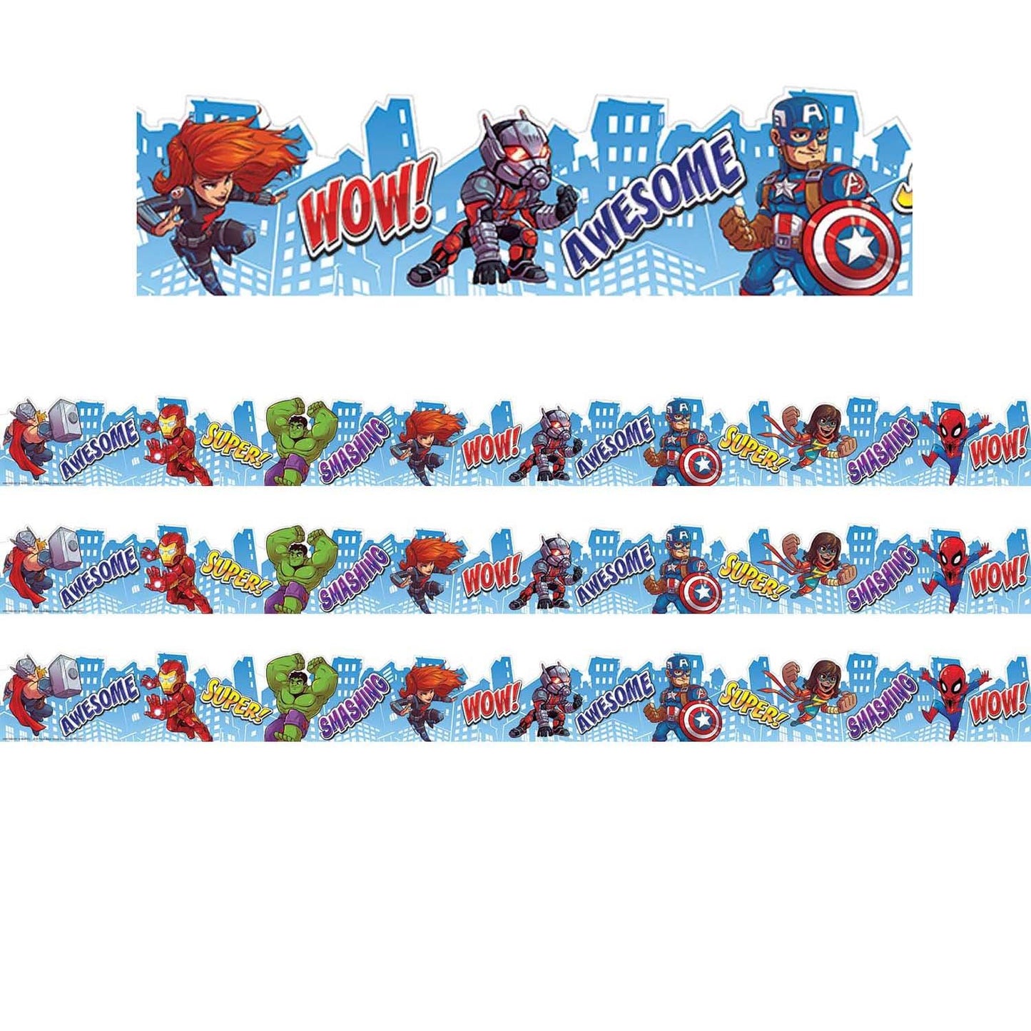 Marvel™ Super Hero Adventure City Scape Deco Trim® Extra Wide Die Cut, 37 Feet Per Pack, 3 Packs - Loomini