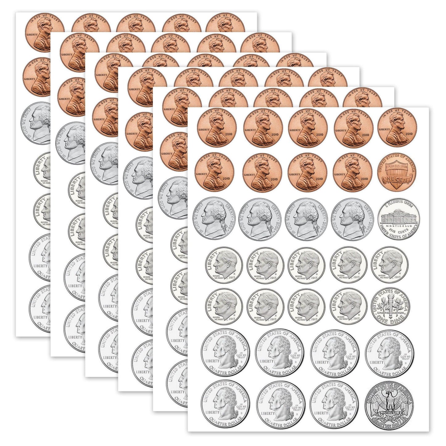 Math Die-Cut Magnets, U.S. Coins, 33 Per Pack, 6 Packs - Loomini