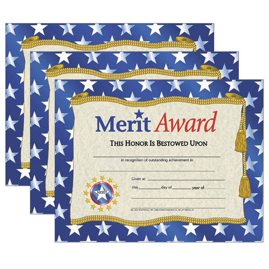 Merit Award Certificate, 8.5" x 11", 30 Per Pack, 3 Packs - Loomini