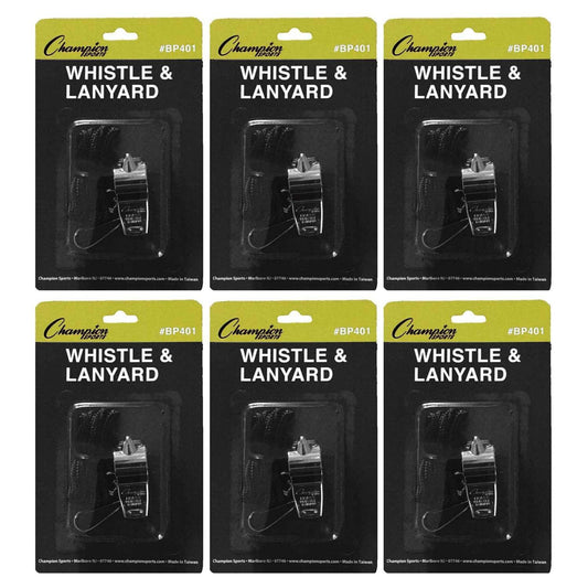Metal Whistle & Black Lanyard Pack, 6 Packs - Loomini