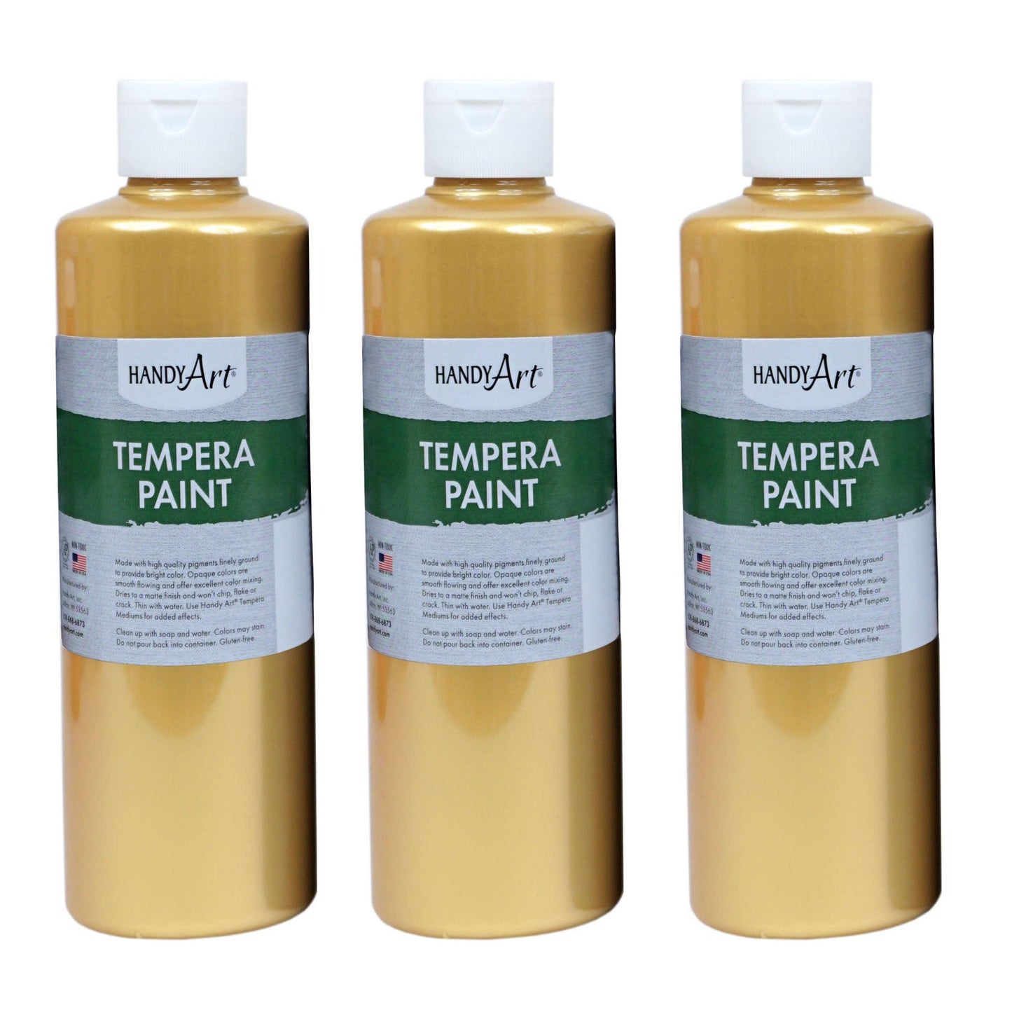 Metallic Tempera Paint, 16 oz., Gold, Pack of 3 - Loomini