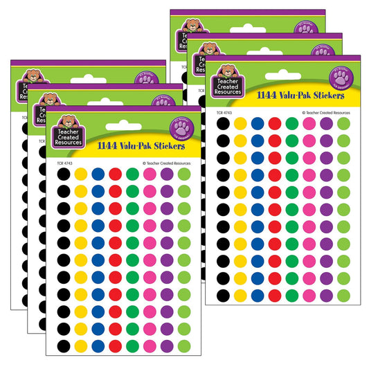 Mini Colorful Circles Valu-Pak Stickers, 1144 Per Pack, 6 Packs - Loomini